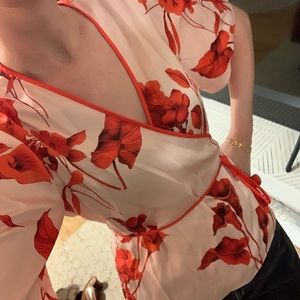 Ted Baker pink and red wrap v-neck blouse